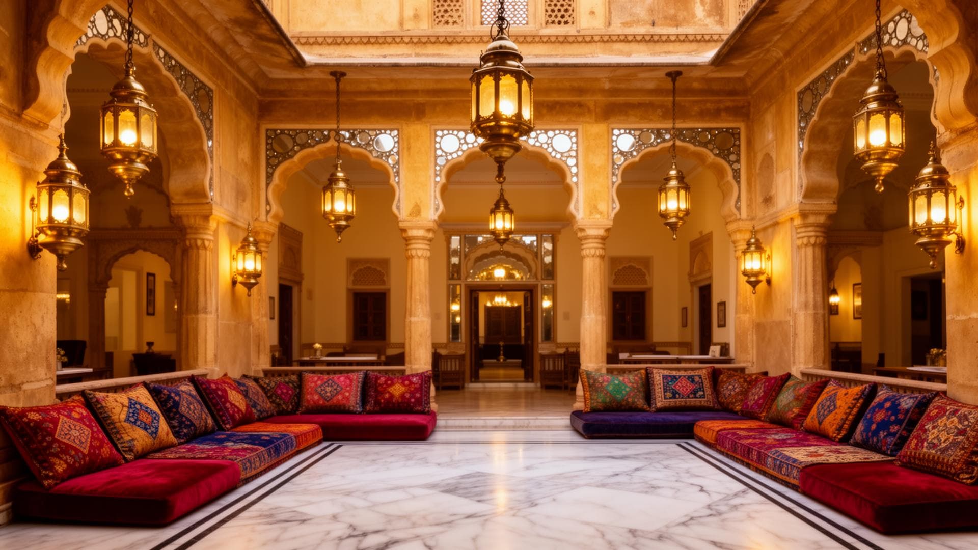 Bagaria Haveli inner courtyard with brass lanterns