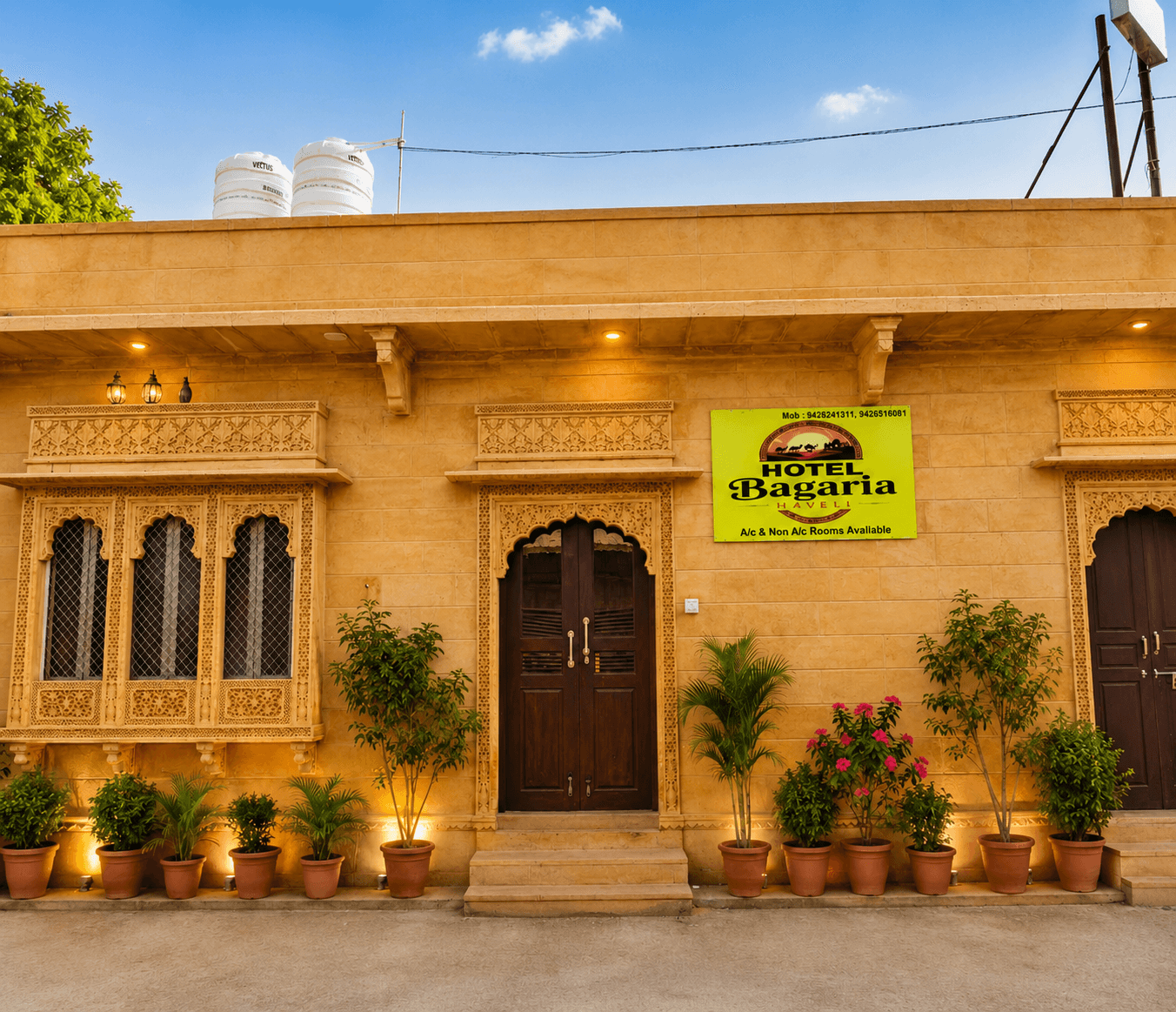 Bagaria Haveli at golden hour with Thar desert dunes
